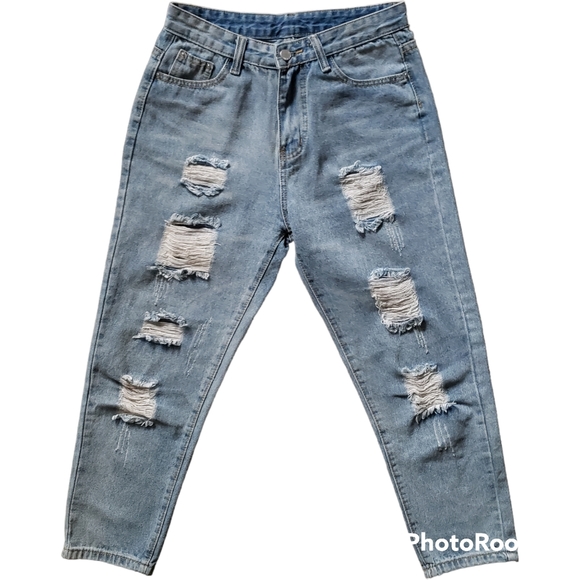 Pudr Jeans Womens Petite Light Wash High Rise Distressed Ripped Jeans Size XS - Picture 1 of 9